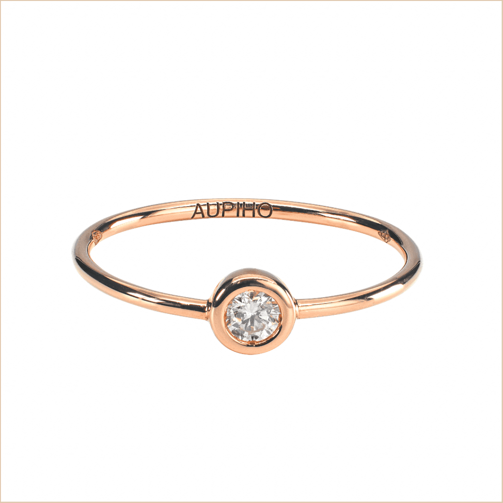 bague solitaire or rose et diamant blanc or recyclé 18 carats aupiho joaillerie