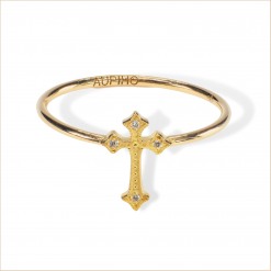 bague croix Romy or jaune et diamants blancs or recyclé 18 carats aupiho joaillerie
