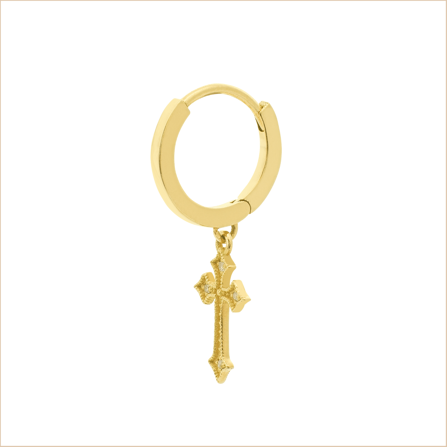 boucle d'oreille croix or jaune et diamants blanc or recyclé 18 carats créole aupiho joaillerie