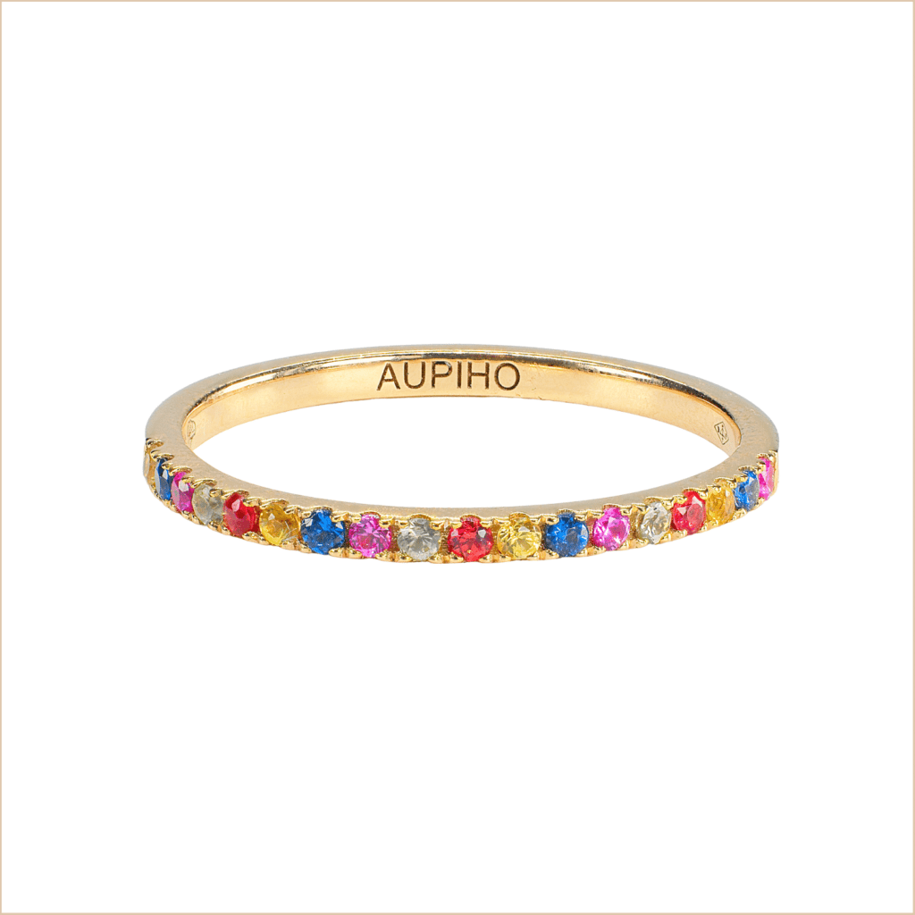 Bague Arc en Ciel tour complet bague alliance or jaune et saphirs multicolores or recyclé 18 carats aupiho joaillerie