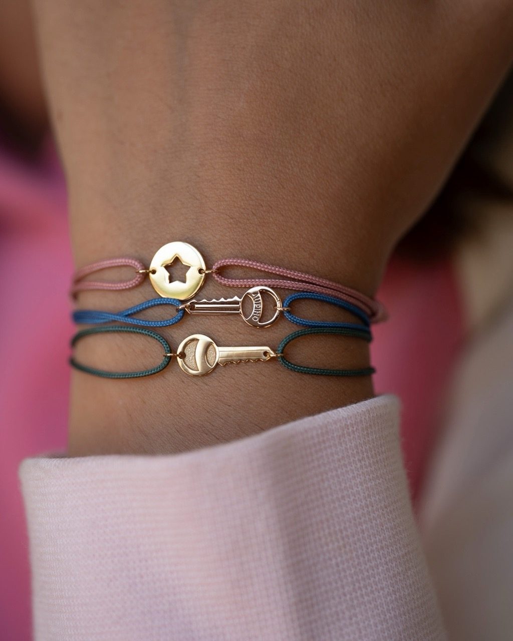 bracelet cordon clé médaille étoile or recyclé 18 carats aupiho joaillerie