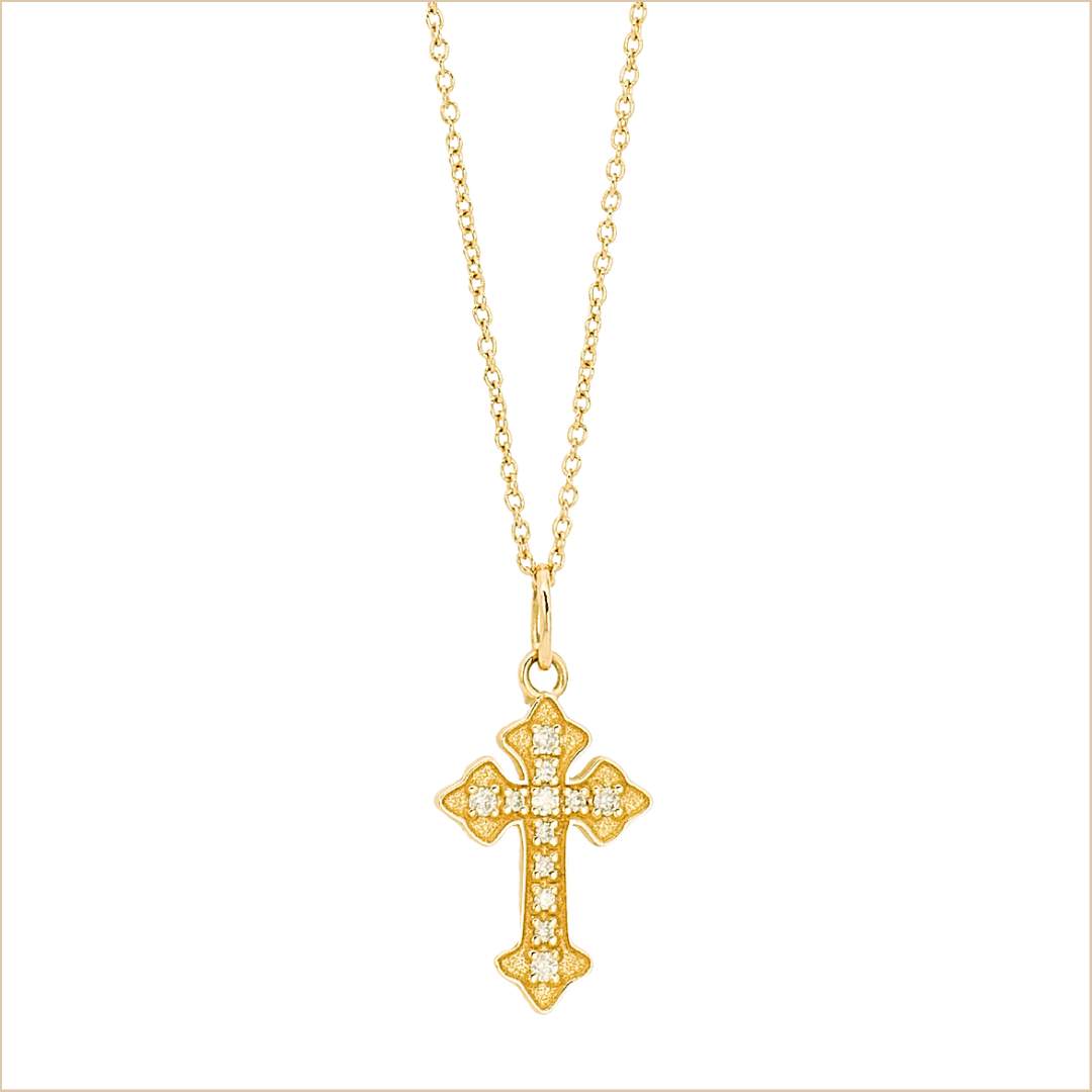 aupiho-joaillerie-collier-croix-romy-pavée-diamants-orjaune collier croix pavée diamants blancs Romy croix revisitée originale or jaune 18 carats recyclé aupiho joaillerie