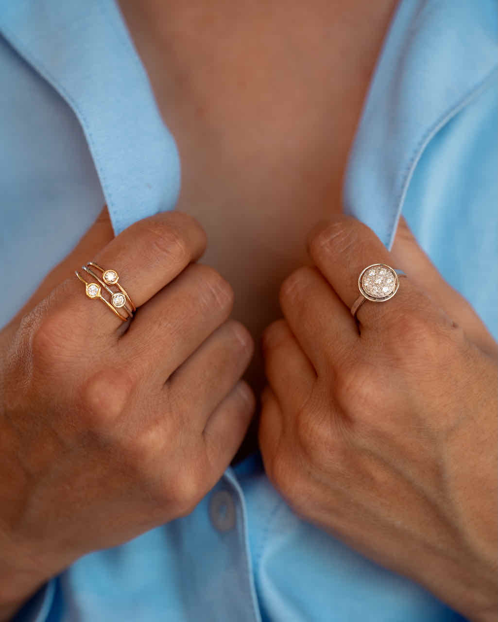 bague fiancailles or blanc pavée de diamants blancs or recyclé 18 carats