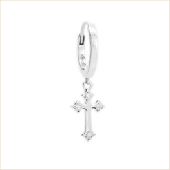 earring creole cross white gold diamonds 18 carats recycled gold aupiho jewellery