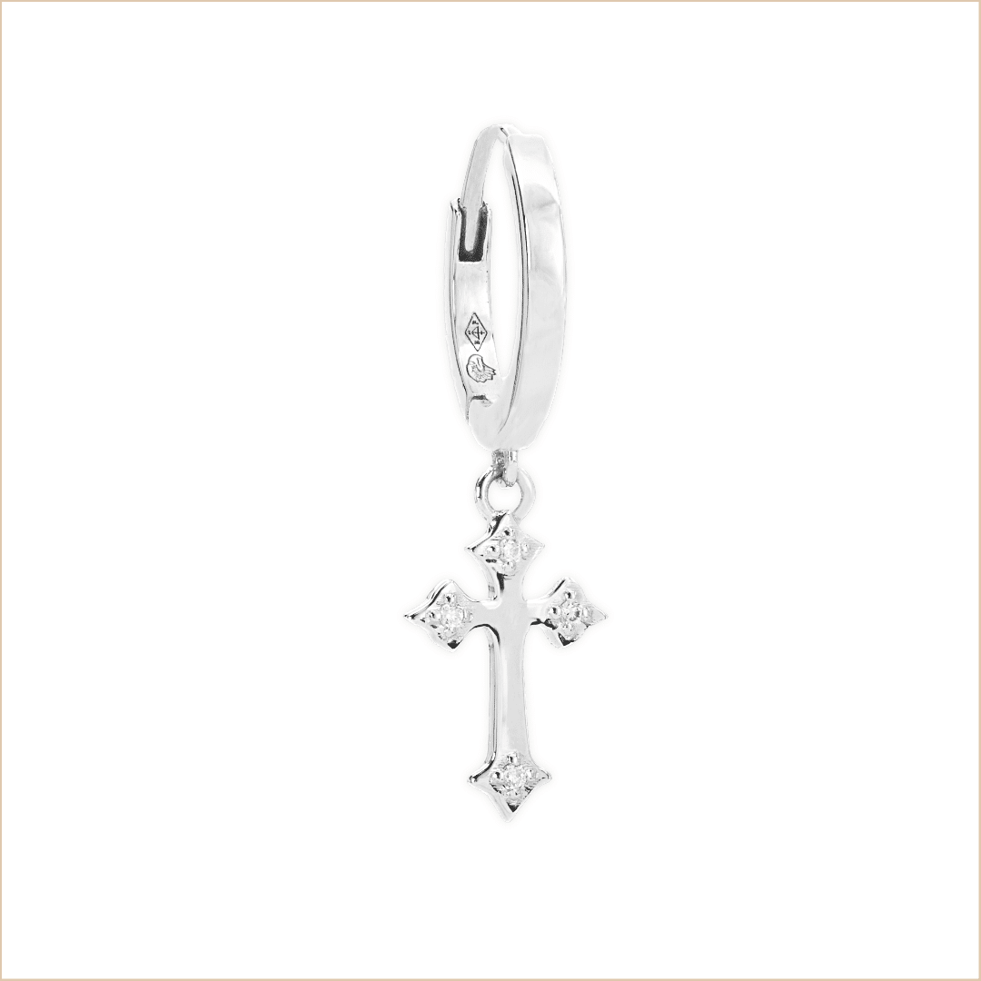 earring creole cross white gold diamonds 18 carats recycled gold aupiho jewellery earring creole cross white gold diamonds 18 carats recycled gold aupiho jewellery