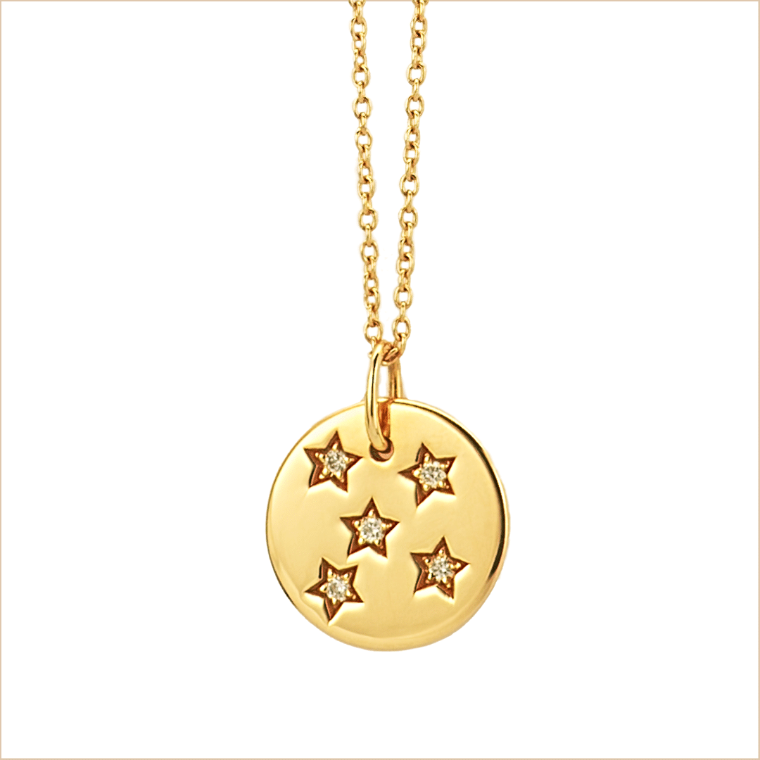 collier médaille étoiles constellation or jaune et diamants blancs or recyclé 18 carats aupiho joaillerie