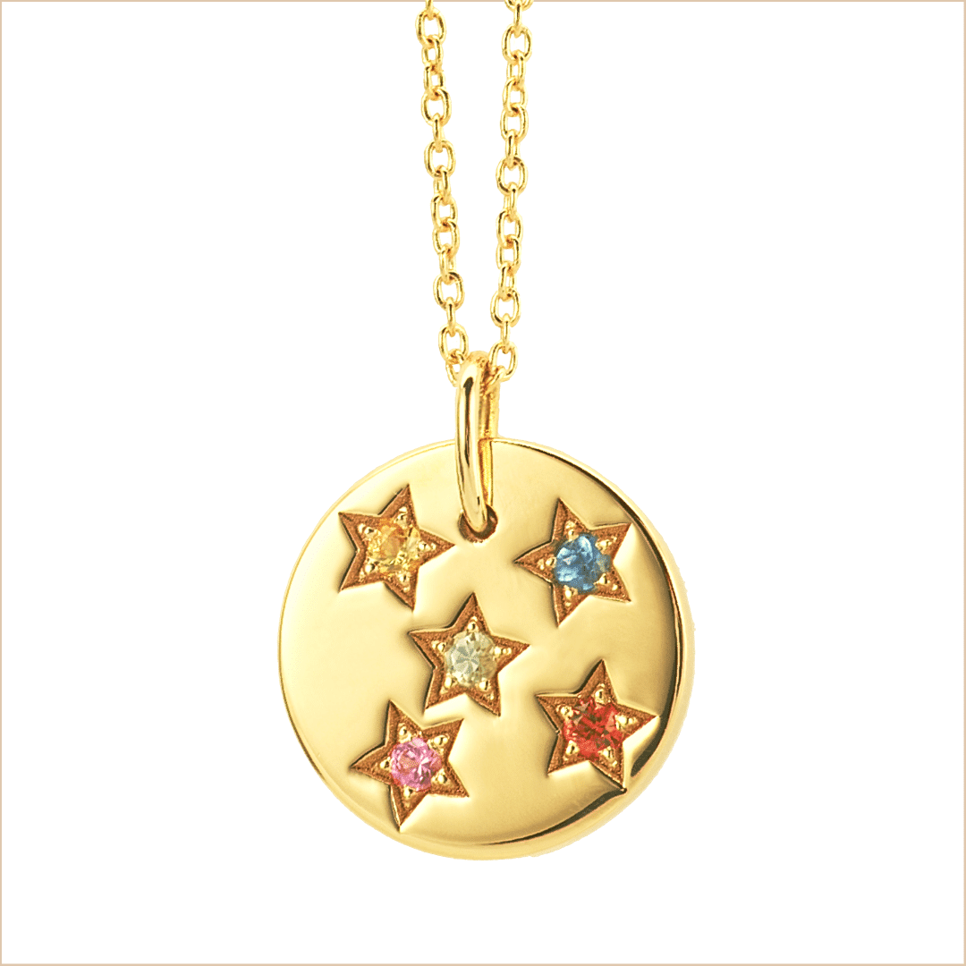 collier médaille étoiles constellation or jaune et saphirs multicolors or recyclé 18 carats aupiho joaillerie collier médaille étoiles constellation or jaune et saphirs multicolors or recyclé 18 carats aupiho joaillerie