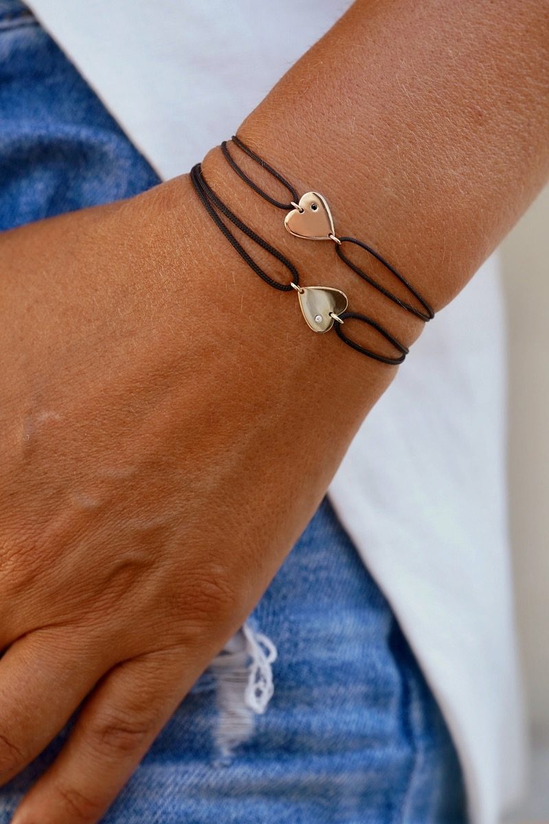 bracelet-cordon-coeur-diamants-orjaune-orrose-aupiho-joaillerie bracelet coeur en or cordon enfant femme or recyclé bijou aupiho joaillerie