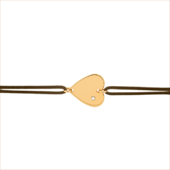 bracelet cordon grand coeur or jaune et diamant blanc or recyclé 18 carats aupiho joaillerie