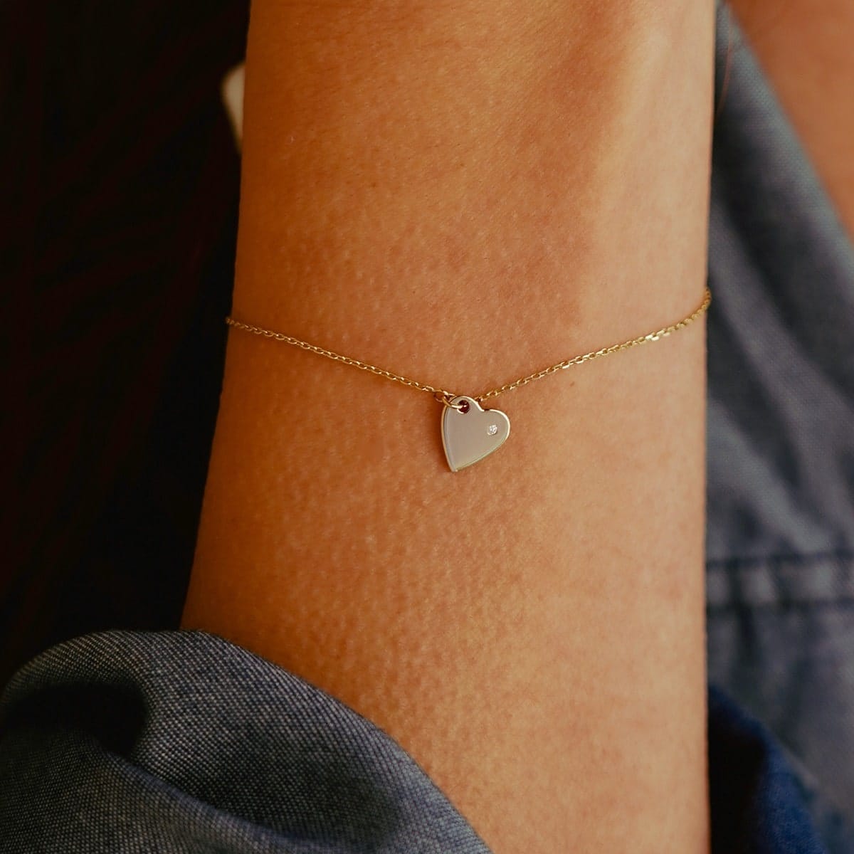 bracelet coeur or jaune et diamant blanc or recyclé 18 carats aupiho joaillerie