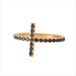 bague croix or rose et diamants noirs or recyclé 18 carats captive aupiho joaillerie