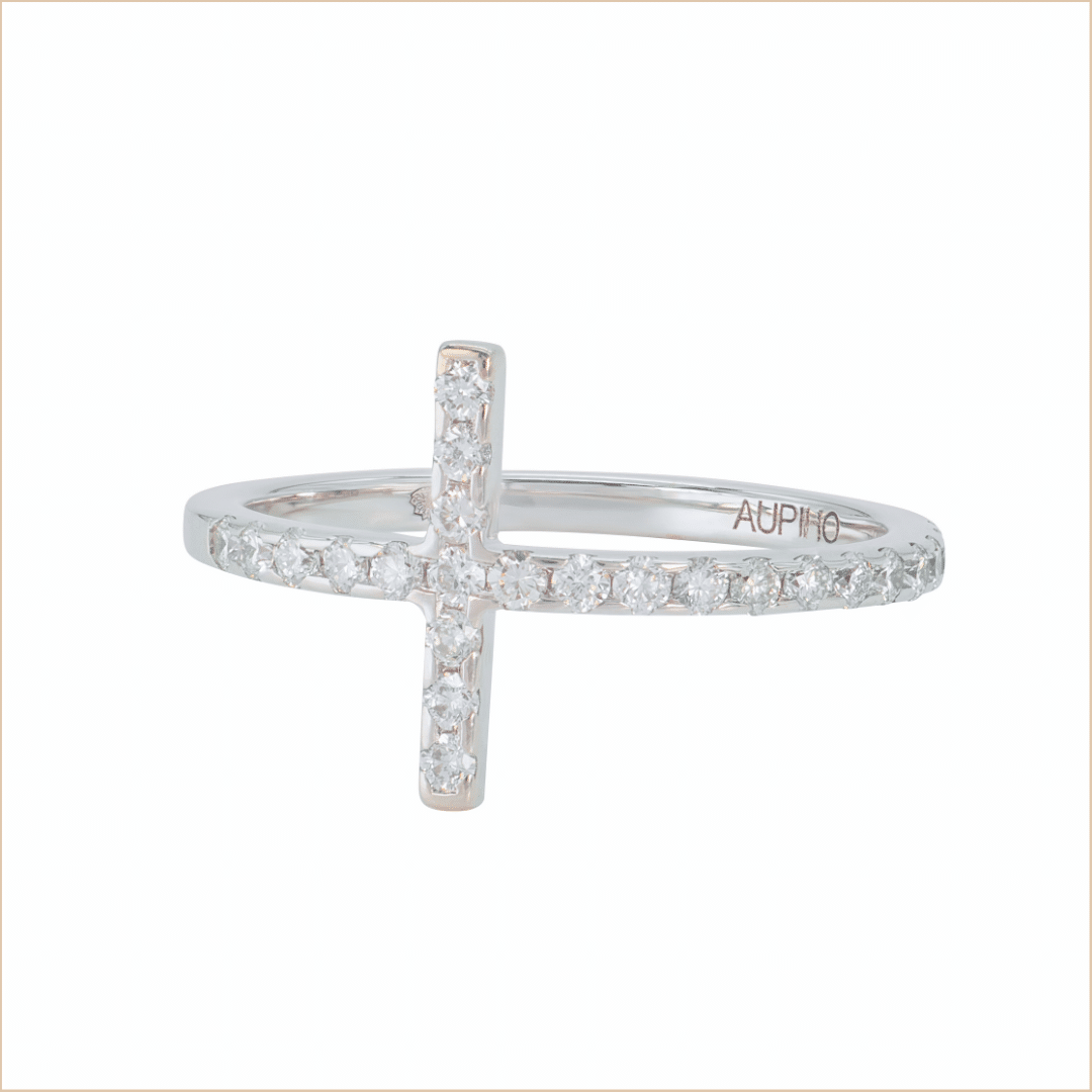 bague croix or blanc et diamants blancs or recyclé 18 carats captive aupiho joaillerie bague croix or blanc et diamants blancs or recyclé 18 carats captive aupiho joaillerie