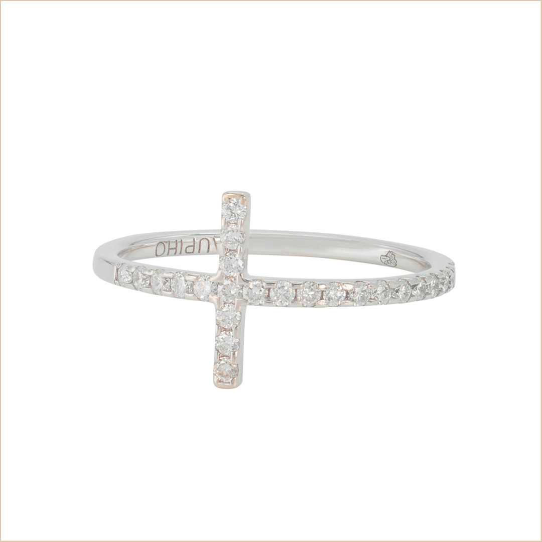 bague croix or blanc et diamants blancs or recyclé 18 carats captive aupiho joaillerie