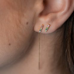 boucle d'oreille barrette chaîne arc en ciel pierres fines or jaune aupiho joaillerie