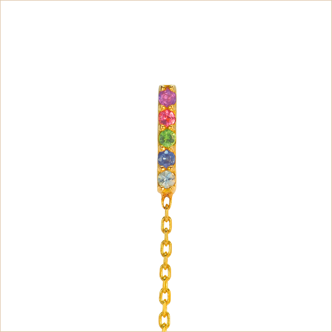 boucle d'oreille barrette chaine fine or jaune et saphirs pierres précieuses multicolores or recyclé 18 carats aupiho joaillerie
