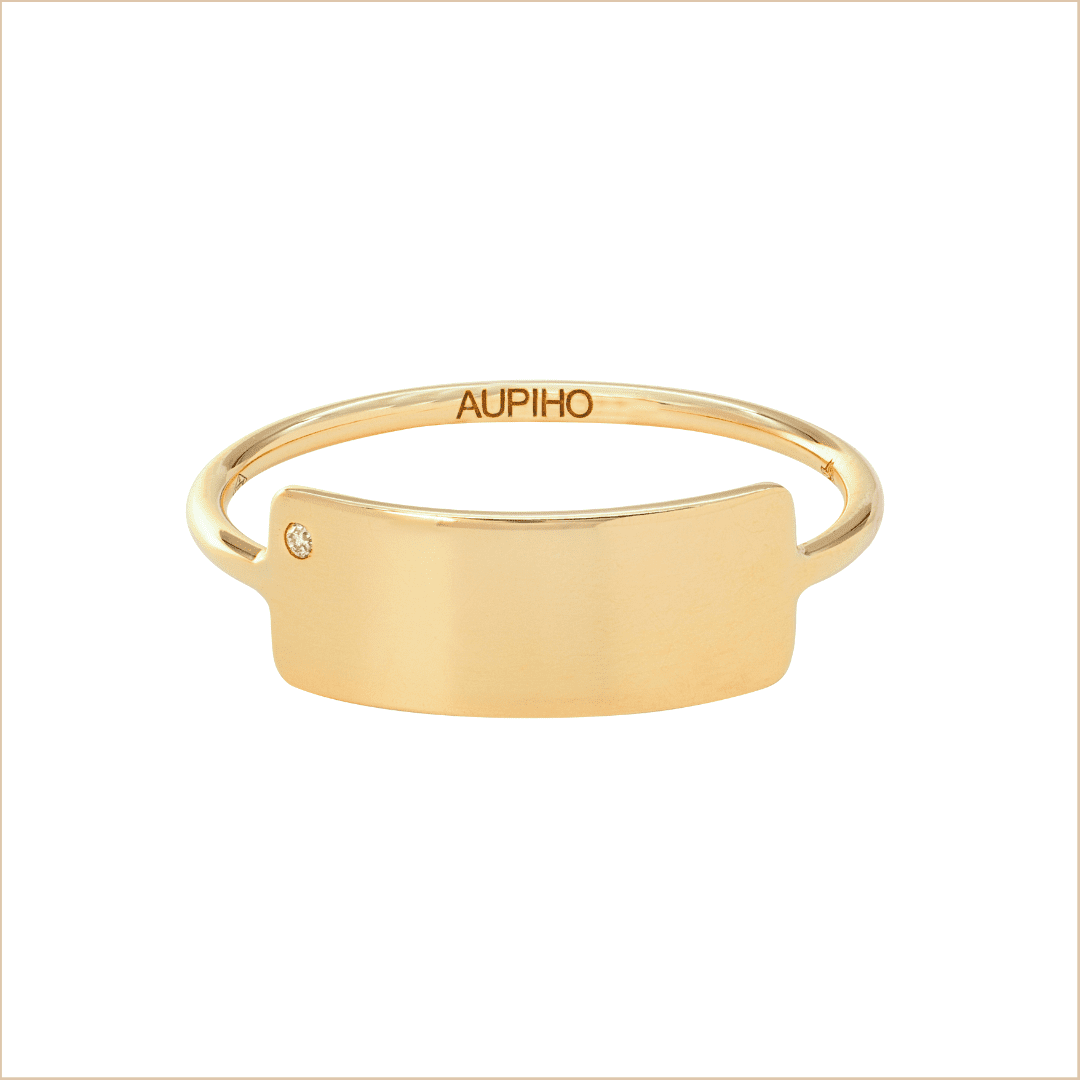 bague mia rectangle or jaune et diamant blanc or recyclé 18 carats personnalisable aupiho joaillerie