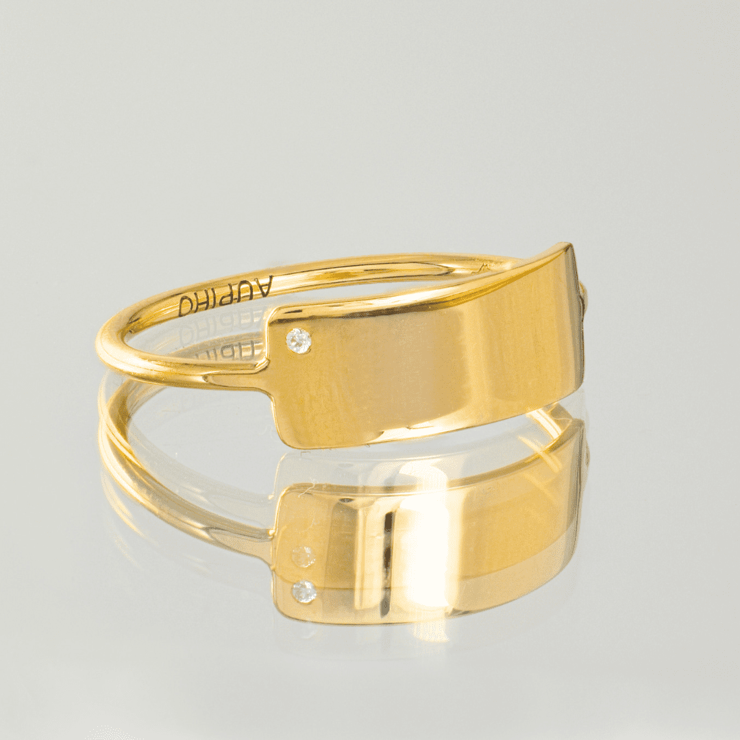 bague rectangle or jaune et diamant blanc or recyclé 18 carats personnalisable aupiho joaillerie