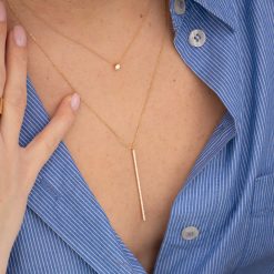 collier barrette longue diamants or jaune aupiho joaillerie