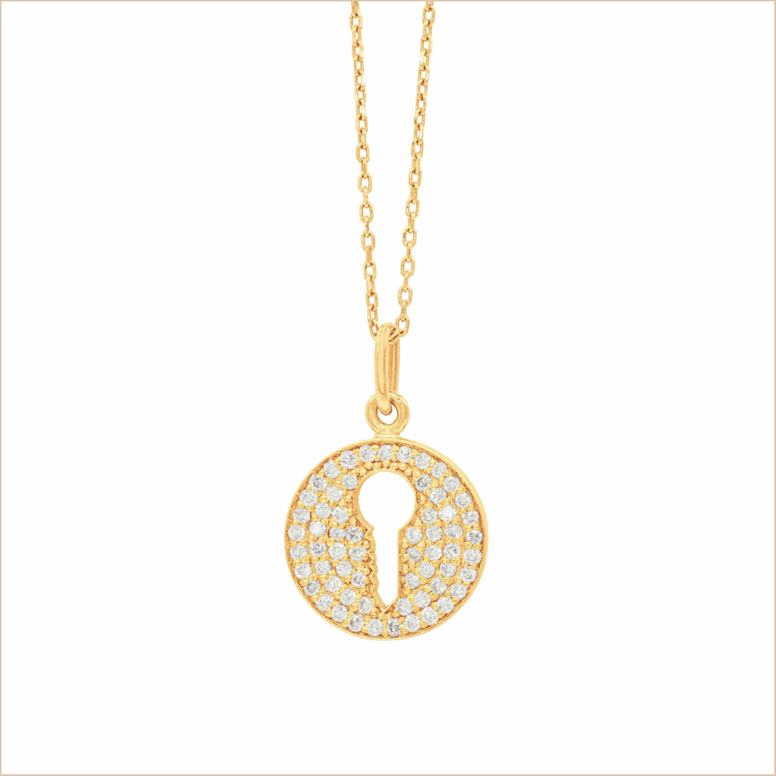 Collier médaille clé Sésame or et diamants Aupiho Joaillerie collier médaille clé or jaune et diamants blancs or recyclé 18 carats aupiho joaillerie