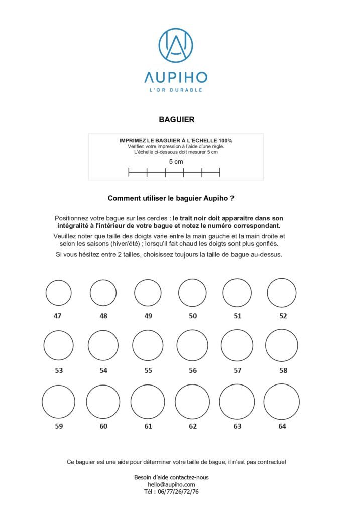 guide des tailles de bagues, choisir sa bague, baguier aupiho joaillerie