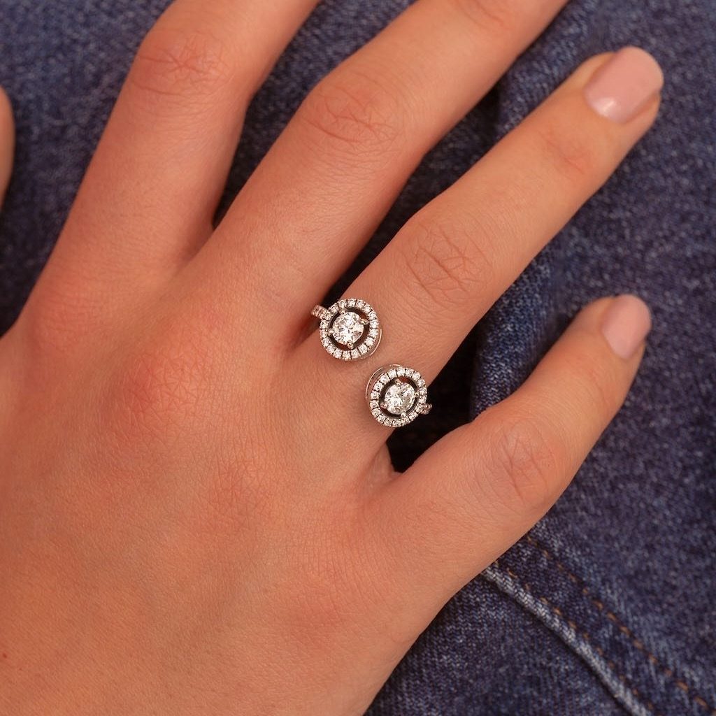 bague fiançailles mariage or blanc diamants blancs or recyclé 18 carats toi et moi aupiho joaillerie