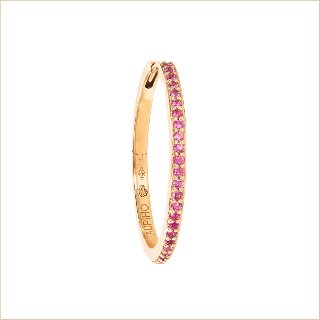 créole-or-jaune-saphirs-rose-20mm-aupiho-joaillerie créole saphirs roses or jaune 20 mm divine aupiho joaillerie